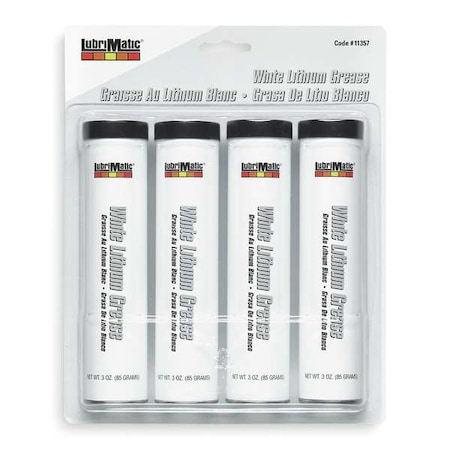 Lubrimatic 3 oz. White Lithium Grease Cartridge White, 4 PK 11357