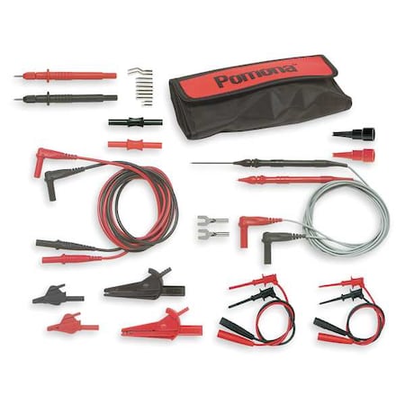 Pomona Electronics Deluxe Multi-Use DMM Maxi-Kit, Right Angle Banana Plug, 3 ft. 11", Silicone, Red, Black 5677B