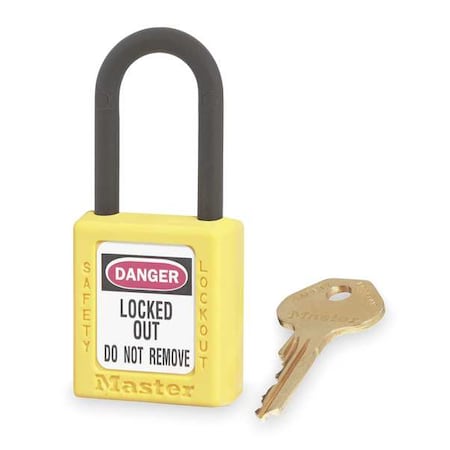 Master Lock Lockout Padlock, Keyed Different, Thermoplastic, Yellow, 1 1/2 in Shackle Height 406YLW