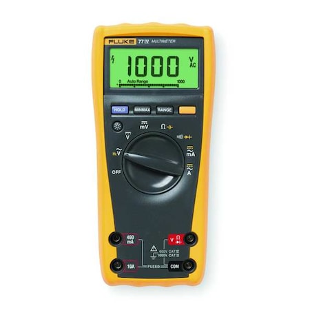 Fluke Digital Multimeter, 1,000 V Max DC, 0 V Max AC, Average, 6,000 Instrument Counts, Backlit LCD Fluke-77 IV
