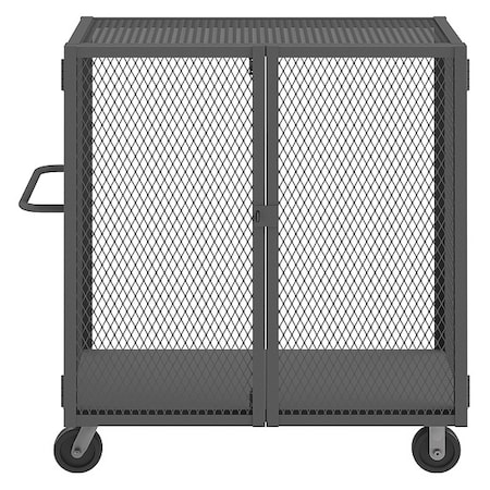 Zoro Select Dual-Latch Welded Mesh Security Cart with Fixed Shelves, 2,000 lb Capacity, 32 in W x 54 1/2 in L x HTL-3048-DD-95