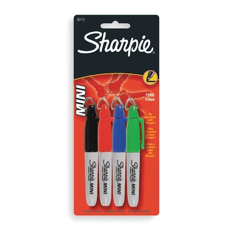 Sharpie Mini Permanent Marker Set, Black, Blue, Green, Red, Fine Tip, Capped, 4 PK 35113PP