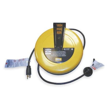 Hubbell Wiring Device-Kellems Cord Reel, Flying Lead, 16 AWG, Yellow Reel Color, 25 ft Length, 0 Outlets HBLC25163