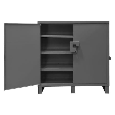 Durham Mfg Jobsite Cabinet Storage Cabinet, 62 3/4 in H, 64 in W, 28 in D, Pull, Padlock Hasp, Gray, 3 Shelves JSC-602460-95