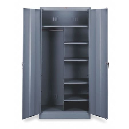 Tennsco Combo Wardrobe Storage Cabinet, 78 in H, 36 in W, 24 in D, Swing, Keyed, Medium Gray, 5 Shelves 7820MGY