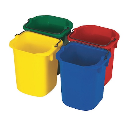 Rubbermaid Commercial 1 1/4 gal Square Bucket Set, 8 1/2 in H, 9 1/2 in Dia, Green, Red, Yellow, Plastic FG9T83010000