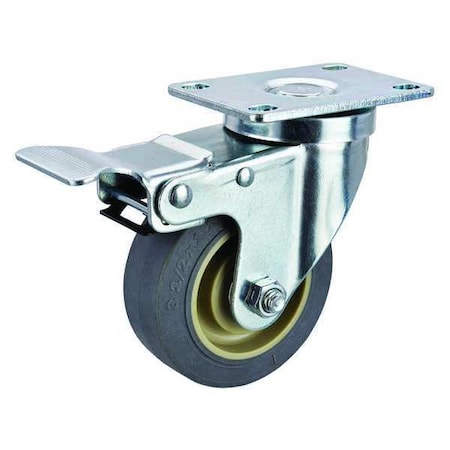 Zoro Select Swivel Plate Caster, Rubber, 3-1/2 in, 250 lb, C P12S-PRP035B-12-TB-001