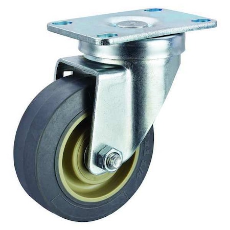 Zoro Select Swivel Plate Caster, Rubber, 3-1/2 in, 250 lb, Gry P12S-PRP035B-12