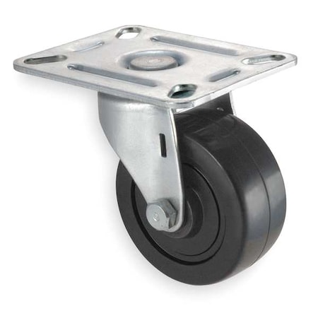 Zoro Select Swivel Plate Caster, Rubber, 3 in., 125 lb. 1UKP7