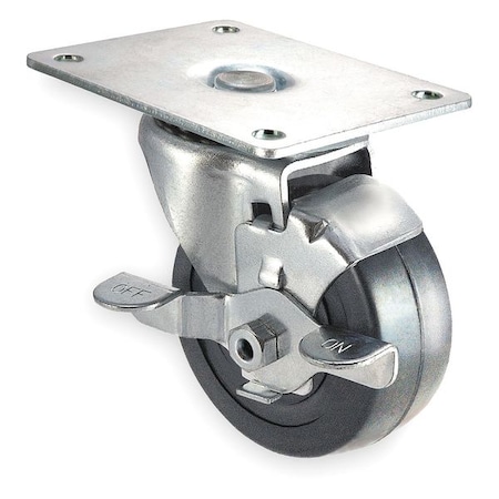 Zoro Select Swivel Plate Caster, Rubber, 3 in, 125 lb, A 1UKR2