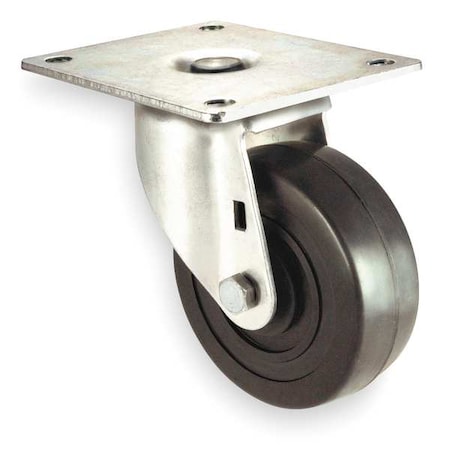Zoro Select Swivel Plate Caster, Rubber, 4 in., 300 lb. 1UKU4