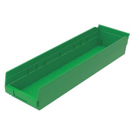 Akro-Mils Shelf Storage Bin, Plastic, Green, 4 in H, 6 5/8 in W, 23 5/8 in L 30164GREEN