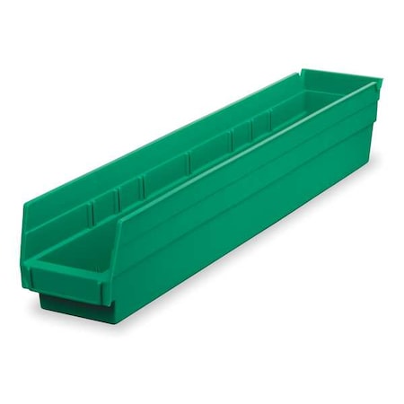 Akro-Mils Shelf Storage Bin, Plastic, Green, 4 in H, 4 1/8 in W, 23 5/8 in L 30124GREEN