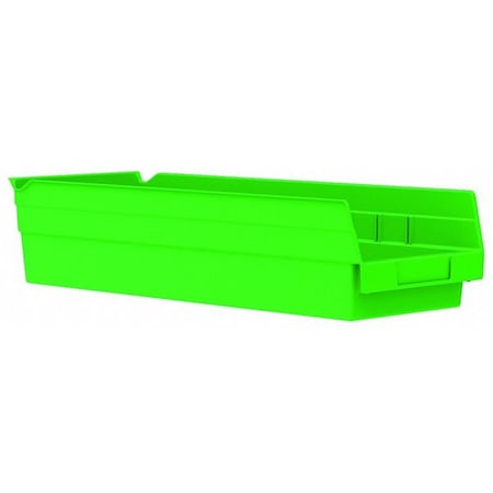 Akro-Mils Shelf Storage Bin, 6-5/8 in W x 17-7/8 in L x 4 in H, 20 lb Load Capacity, Green, Plastic 30138GREEN
