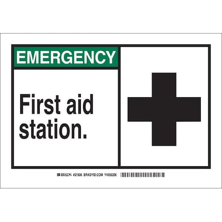 Brady Emergency, First Aid Station., 14 in W x 10 in H, Rectangle, Aluminum, 46759 46759