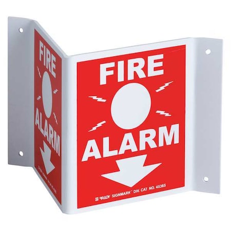 Brady Fire Alarm Sign, 5-1/2 x 10In, WHT/R, ENG, Width: 10 in 45365