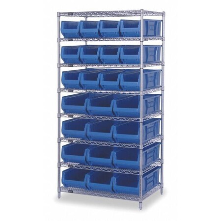 Quantum Storage Systems Steel Wire Bin Shelving, 36" W x 74" H x 24" D, 4 Shelves, Silver WR8-950952BL