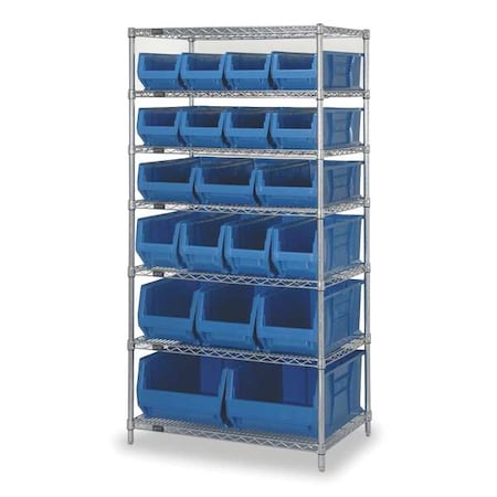 Quantum Storage Systems Steel, Polypropylene Bin Shelving, 24 in D x 74 in H x 36 in W, 7 Shelves, Blue WR7-20-MIXBL