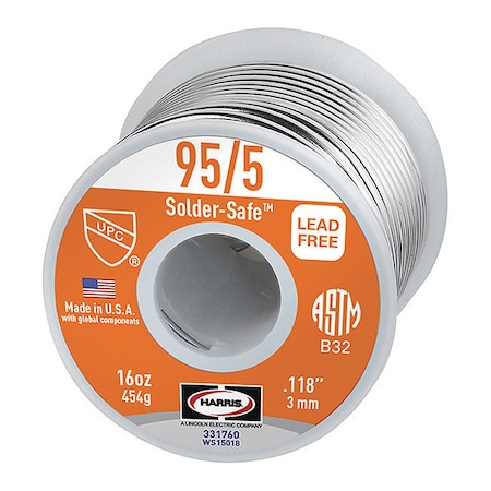 Harris Solid Wire Solder, Dia 0.118 In, 1lb 331760