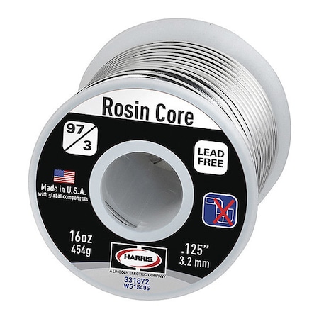 Harris Lead Free Solder, Dia 0.125 In, 1lb 331872