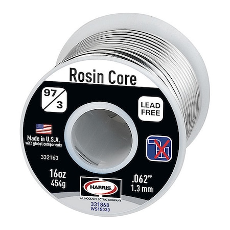 HARRIS Rosin Core Solder, Dia 0.062 In, 1lb 331868