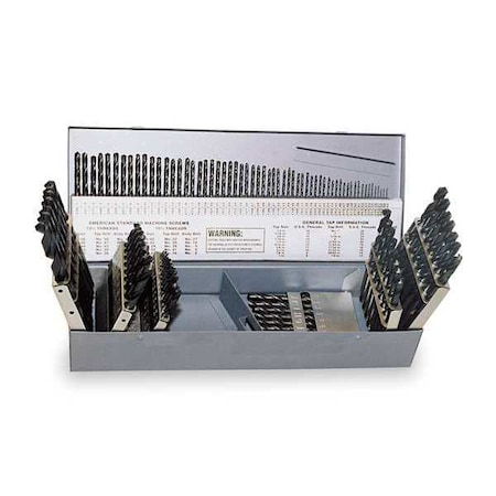 Chicago-Latrobe 115PC 118 Deg Jobber Drill Set Chicago-Latrobe 150 Steam Oxide HSS 1/16-1/2, A-Z, No 1-No 60 57728
