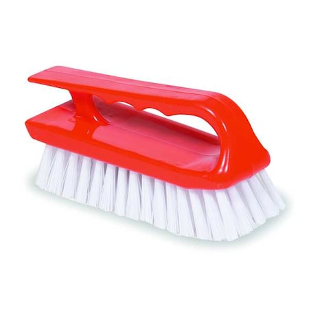 Tough Guy 3 in W Scrub Brush, Stiff, 4 7/10 in L Handle, 6 in L Brush, White, Plastic, 6 in L Overall 1VAD9
