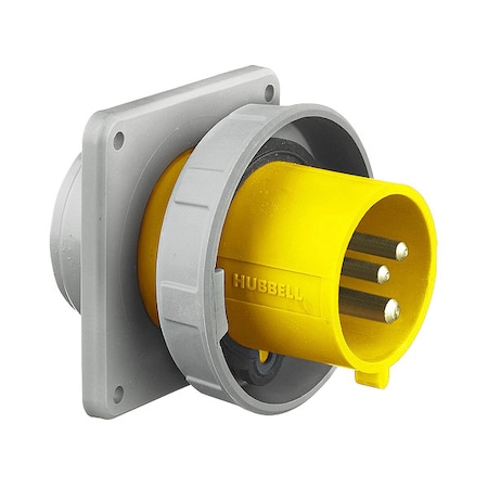 Hubbell Wiring Device-Kellems Watertight Pin & Sleeve Inlet, 20 A, 125V AC, Single Phase, 2 Pole, IEC Grounding, Yellow HBL320B4W