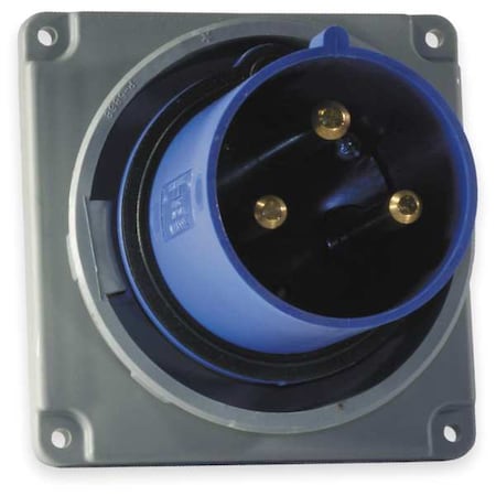 Hubbell Wiring Device-Kellems Watertight Pin & Sleeve Inlet, 100 A, 250V AC, Single Phase, 2 Pole, IEC Grounding, Blue HBL3100B6W