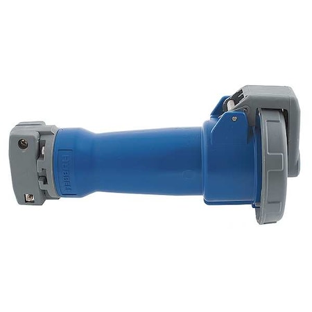 Hubbell Wiring Device-Kellems Watertight Pin & Sleeve Connector, 100 A, 250V AC, Single Phase, 2 Pole, IEC Grounding, Blue HBL3100C6W