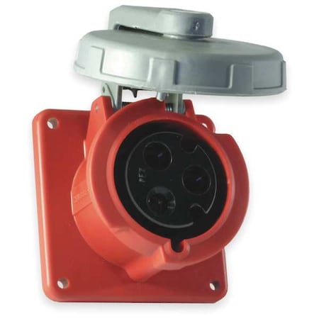 Hubbell Wiring Device-Kellems Watertight Pin & Sleeve Receptacle, 60 A, 480V AC, Single Phase, 2 Pole, IEC Grounding, Red HBL360R7W