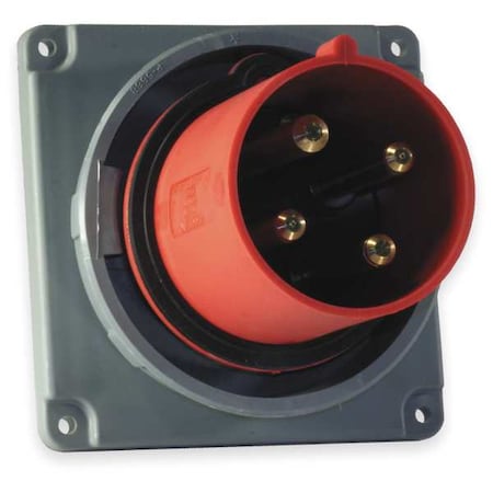 Hubbell Wiring Device-Kellems Watertight Pin & Sleeve Inlet, 100 A, 480V AC, Three Phase, 3 Pole, IEC Grounding, Red HBL4100B7W