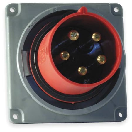 Hubbell Wiring Device-Kellems Watertight Pin & Sleeve Inlet, 100 A, 277/480V AC, Three Phase, 4 Pole, IEC Grounding, Red HBL5100B7W