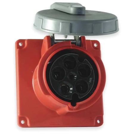 Hubbell Wiring Device-Kellems Watertight Pin & Sleeve Receptacle, 100 A, 277/480V AC, Three Phase, 4 Pole, IEC Grounding, Red HBL5100R7W