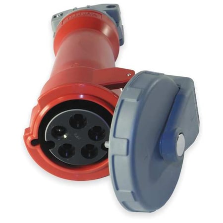 Hubbell Wiring Device-Kellems Watertight Pin & Sleeve Connector, 20 A, 277/480V AC, Three Phase, 4 Pole, IEC Grounding, Red HBL520C7W