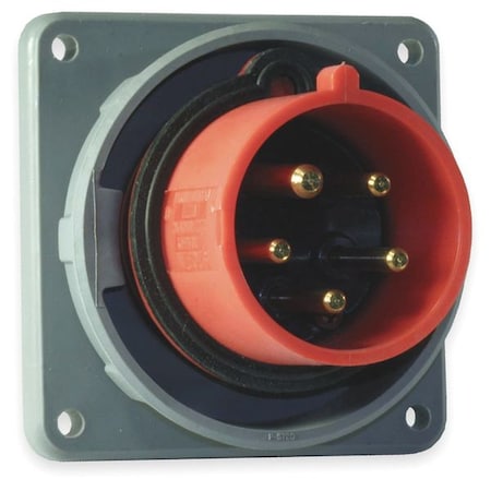 Hubbell Wiring Device-Kellems Watertight Pin & Sleeve Inlet, 60 A, 277/480V AC, Three Phase, 4 Pole, IEC Grounding, Red HBL560B7W