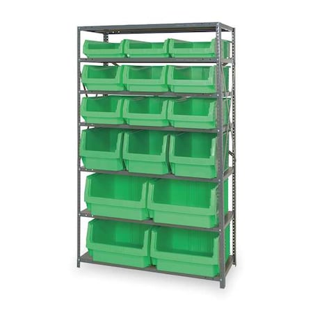 Quantum Storage Systems Steel Bin Shelving, 42 in W x 75 in H x 18 in D, 7 Shelves, Gray/Green MSU-16-MIXGN