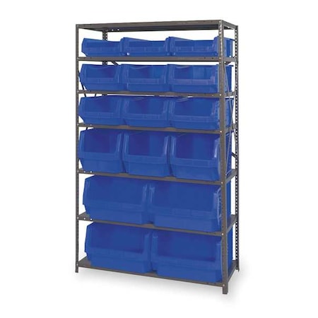Quantum Storage Systems Steel Bin Shelving, 42 in W x 75 in H x 18 in D, 7 Shelves, Gray/Blue MSU-16-MIXBL