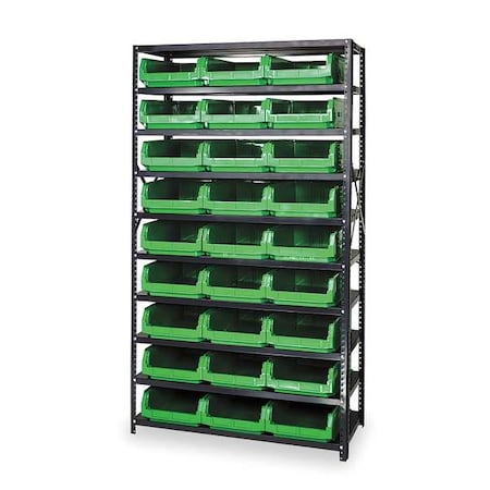 Quantum Storage Systems Steel Bin Shelving, 42 in W x 75 in H x 18 in D, 10 Shelves, Gray/Green MSU-531GN