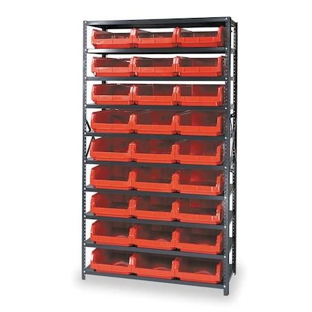 Quantum Storage Systems Steel Bin Shelving, 42 in W x 75 in H x 18 in D, 10 Shelves, Gray/Red MSU-531RD
