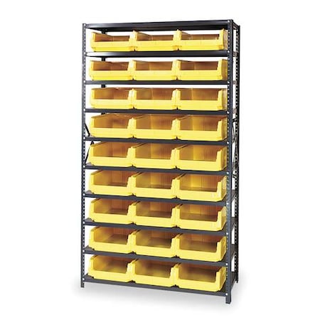 Quantum Storage Systems Steel Bin Shelving, 42 in W x 75 in H x 18 in D, 10 Shelves, Gray/Yellow MSU-531YL
