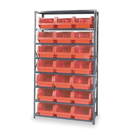 Quantum Storage Systems Steel Bin Shelving, 42 in W x 75 in H x 18 in D, 8 Shelves, Gray/Red MSU-532RD