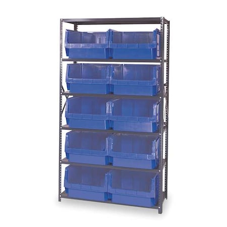 QUANTUM STORAGE SYSTEMS Steel Bin Shelving, 42 in W x 75 in H x 18 in D, 6 Shelves, Gray/Blue MSU-543BL