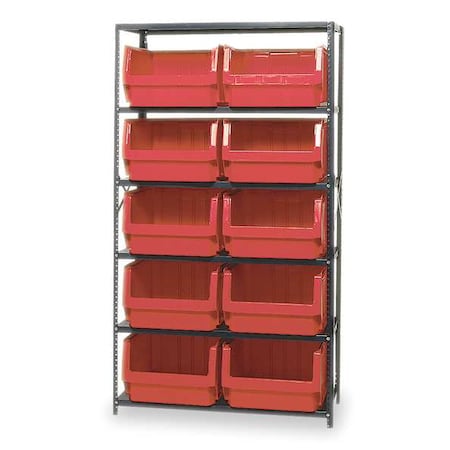 Quantum Storage Systems Steel Bin Shelving, 42 in W x 75 in H x 18 in D, 6 Shelves, Gray/Red MSU-543RD