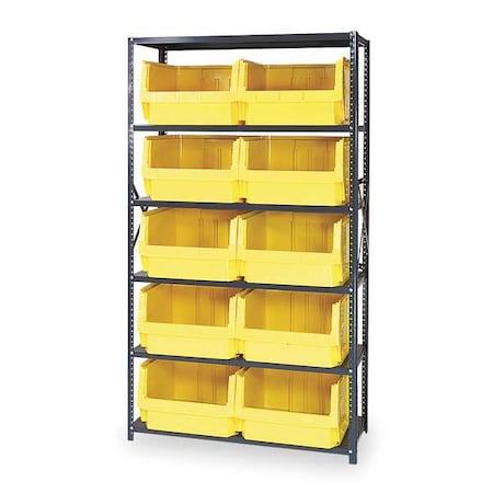 Quantum Storage Systems Steel Bin Shelving, 42 in W x 75 in H x 18 in D, 6 Shelves, Gray/Yellow MSU-543YL
