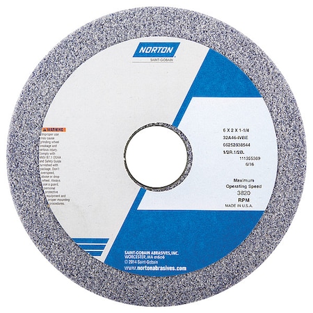 Norton Abrasives Straight Cup Wheel, 6 Diax2 Tx1.25 AH, PK5 66252838544