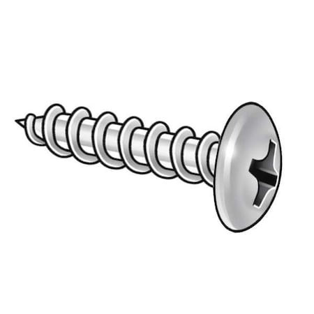 Zoro Select Sheet Metal Screw, #10 x 1/2 in, Plain 18-8 Stainless Steel Truss Head Phillips Drive, 100 PK U51662.019.0050