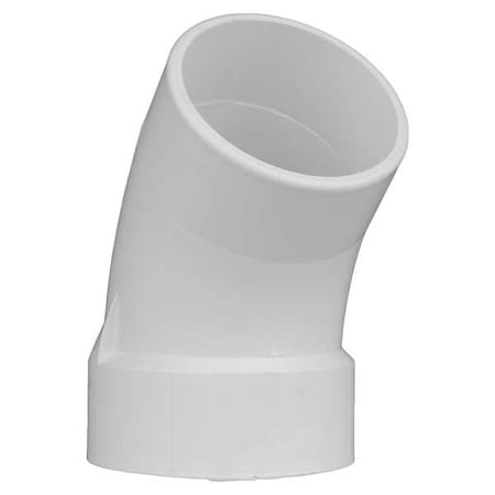 Zoro Select PVC Street Elbow, 45 Degrees, Hub x Spigot, 4 in Pipe Size 1WKD6