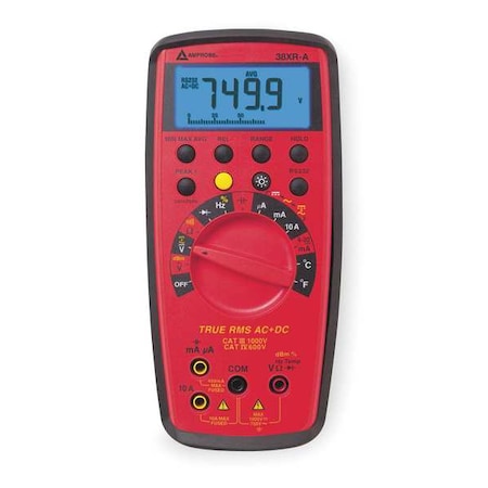 Amprobe Digital Multimeter, 1,000 V Max DC, 1 V Max AC, TRMS, 10,000 Instrument Counts, LCD 38XR-A