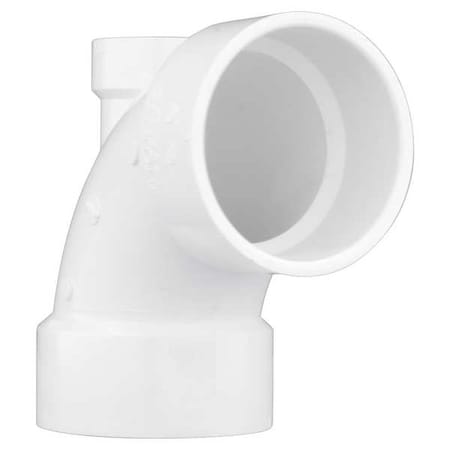 Zoro Select PVC 90 Degree Low Heel Inlet Elbow, Hub, 3 in x 3 in x 1 1/2 in Pipe Size 1WKT2
